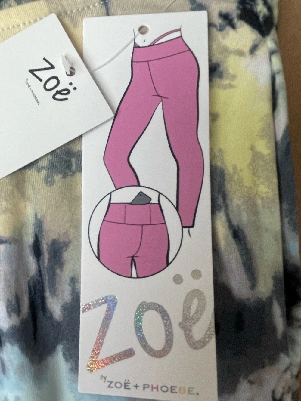 Abstract Tie Dye Leggings Blue Yellow Stretch Yoga Pants Zoe by Zoe & Phoebe Y2K